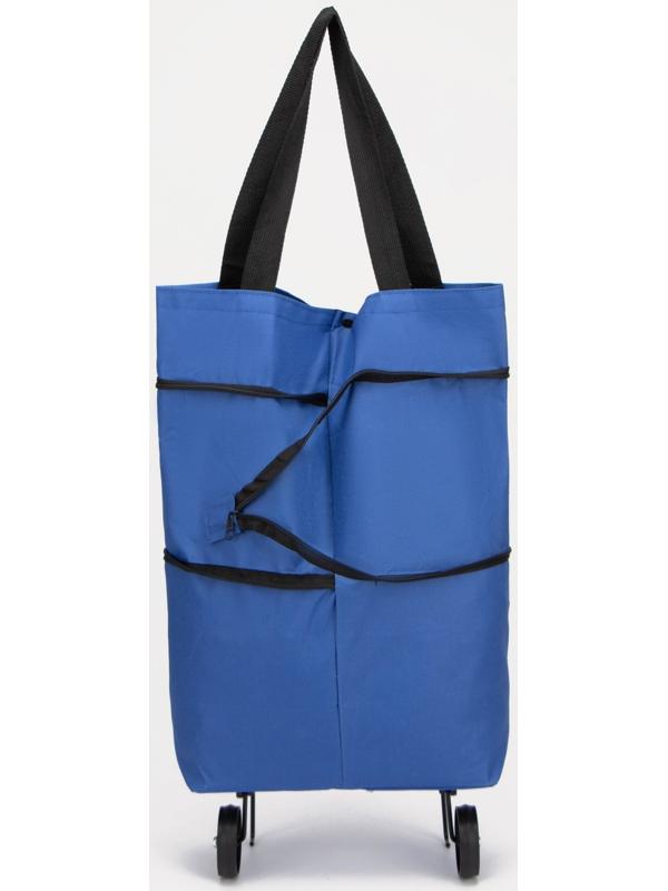 Сумка хозяйственная складная на кнопке, 2 колеса, цвет синий