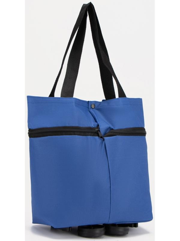 Сумка хозяйственная складная на кнопке, 2 колеса, цвет синий