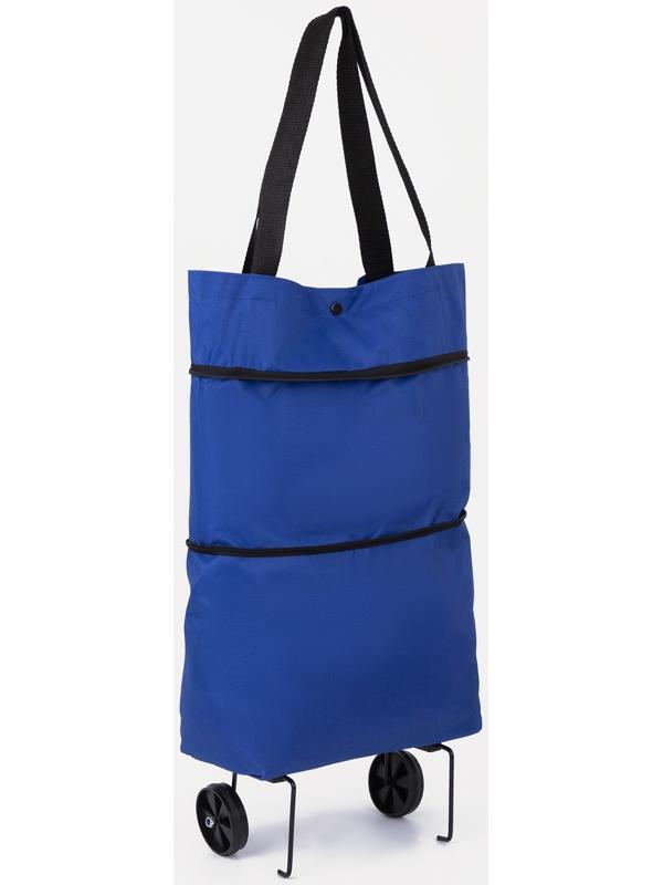 Сумка хозяйственная складная на кнопке, 2 колеса, цвет синий