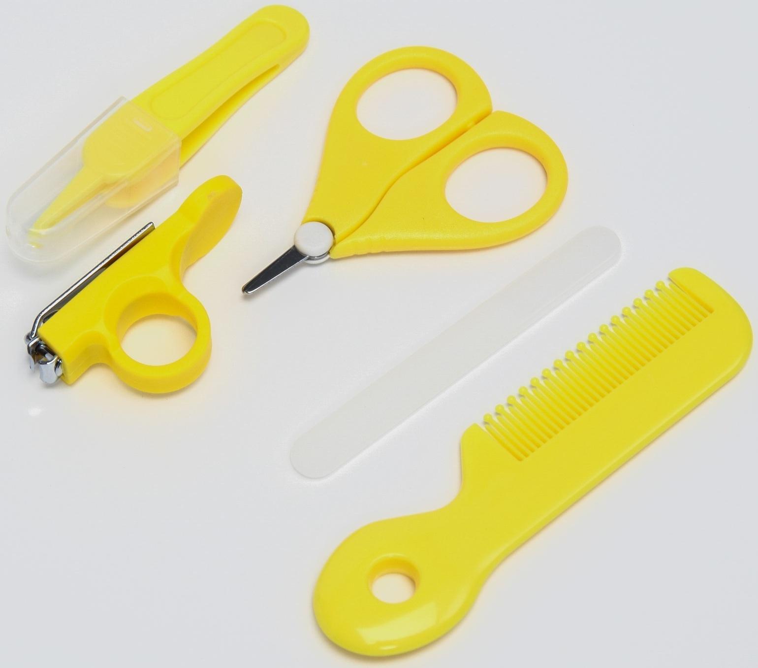 Набор по уходу за ребенком Крошка Я, 5 предметов - расческа, пинцет, ножницы, книпсер, пилка, желтый
