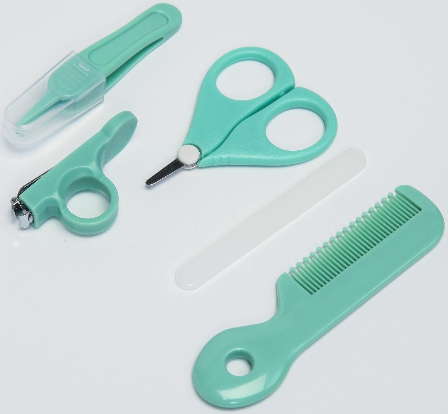 Набор по уходу за ребенком, 5 предметов: расческа, пинцет, ножницы, книпсер, пилка, зеленый