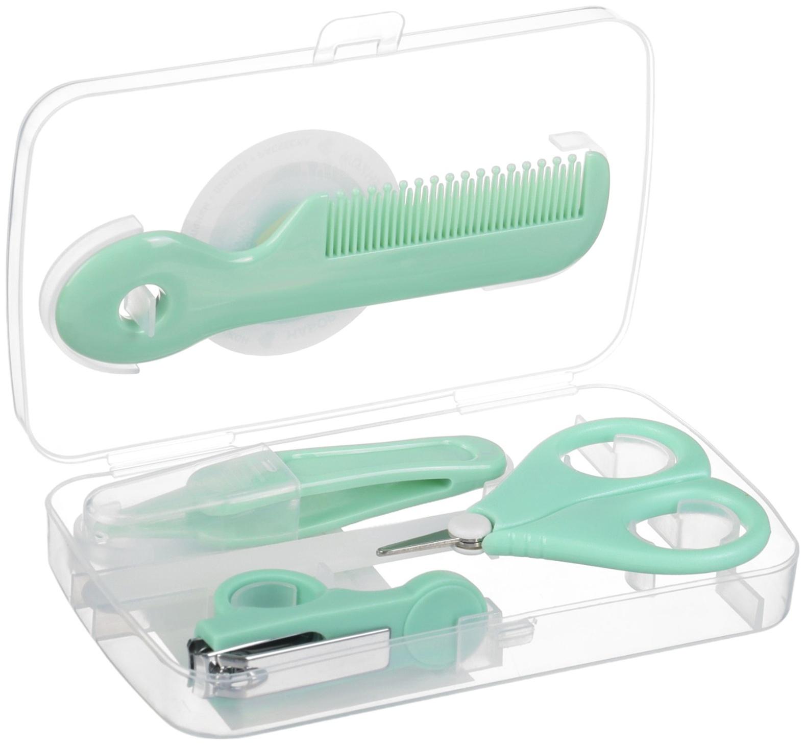 Набор по уходу за ребенком, 5 предметов: расческа, пинцет, ножницы, книпсер, пилка, зеленый