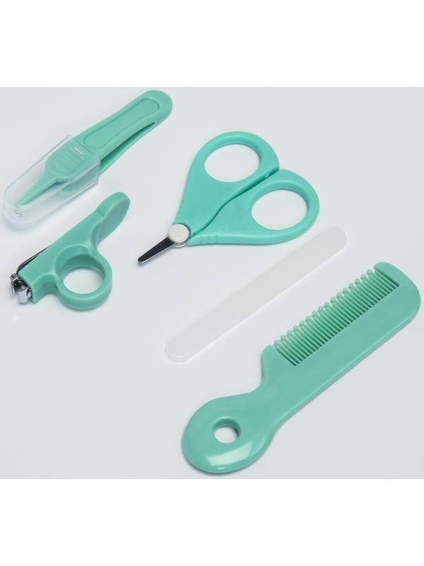 Набор по уходу за ребенком, 5 предметов: расческа, пинцет, ножницы, книпсер, пилка, зеленый