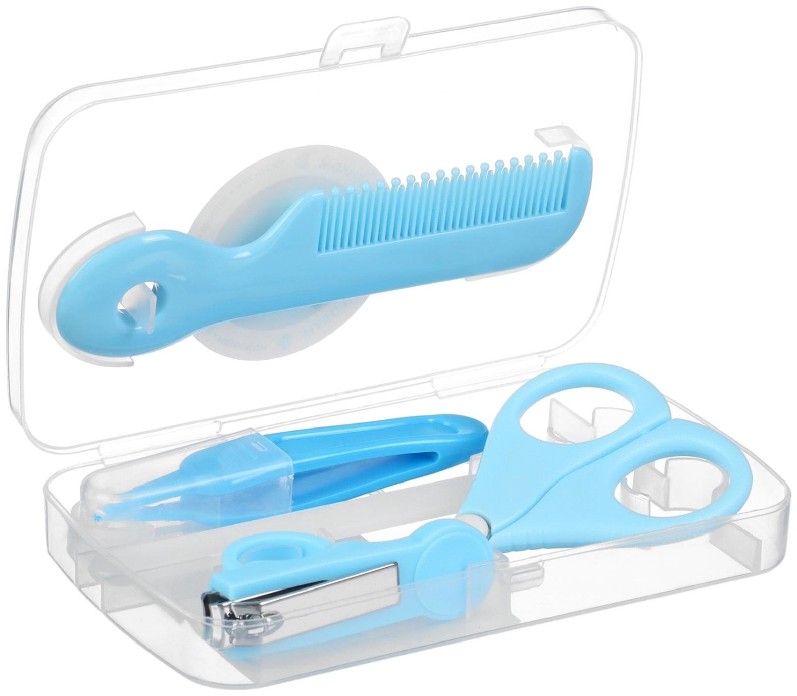 Набор по уходу за ребенком, 5 предметов: расческа, пинцет, ножницы, книпсер, пилка, голубой