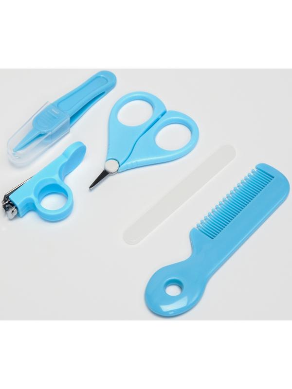Набор по уходу за ребенком, 5 предметов: расческа, пинцет, ножницы, книпсер, пилка, голубой