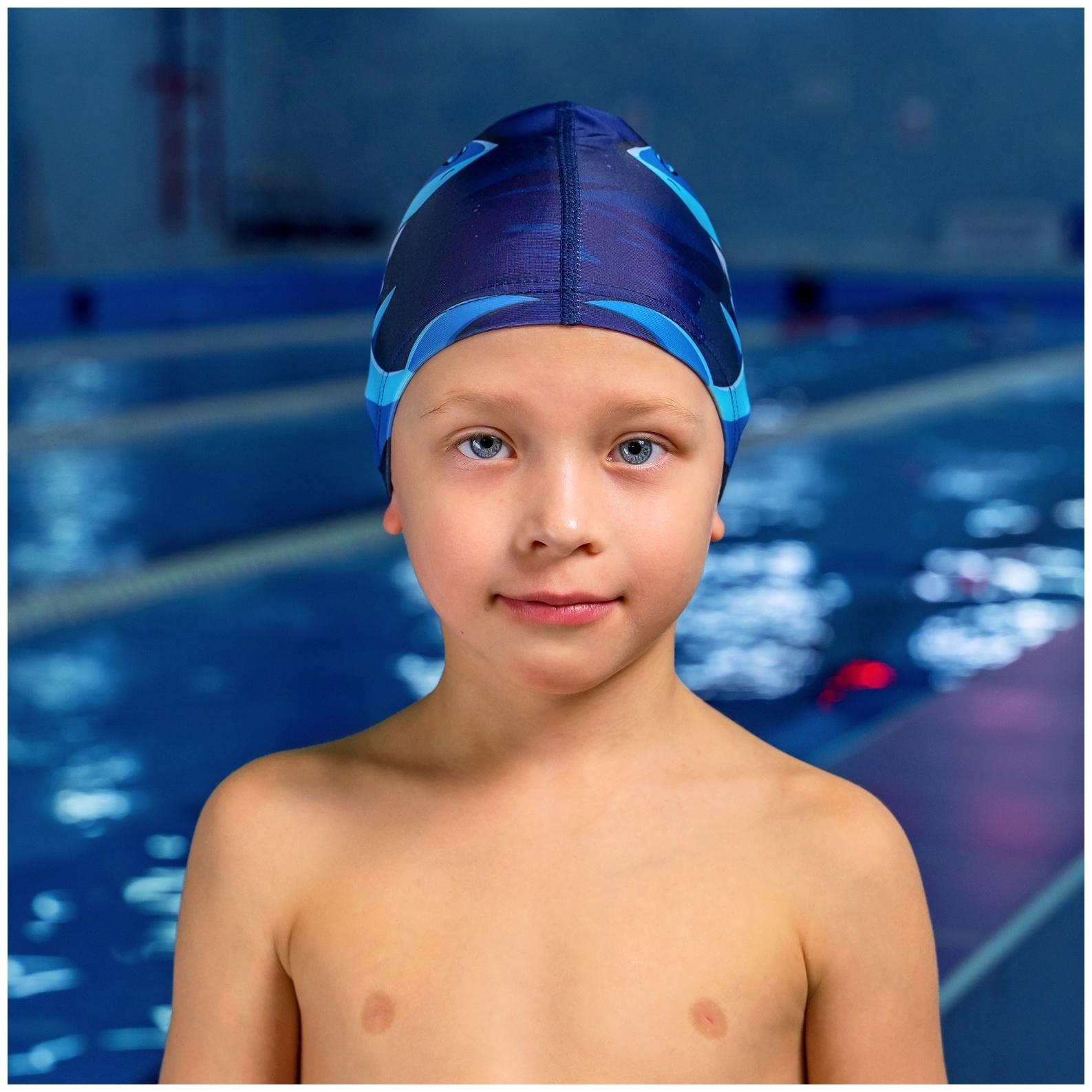 Шапочка для плавания детская ONLYTOP Swim «Акула», тканевая, обхват 46-52 см, МИКС