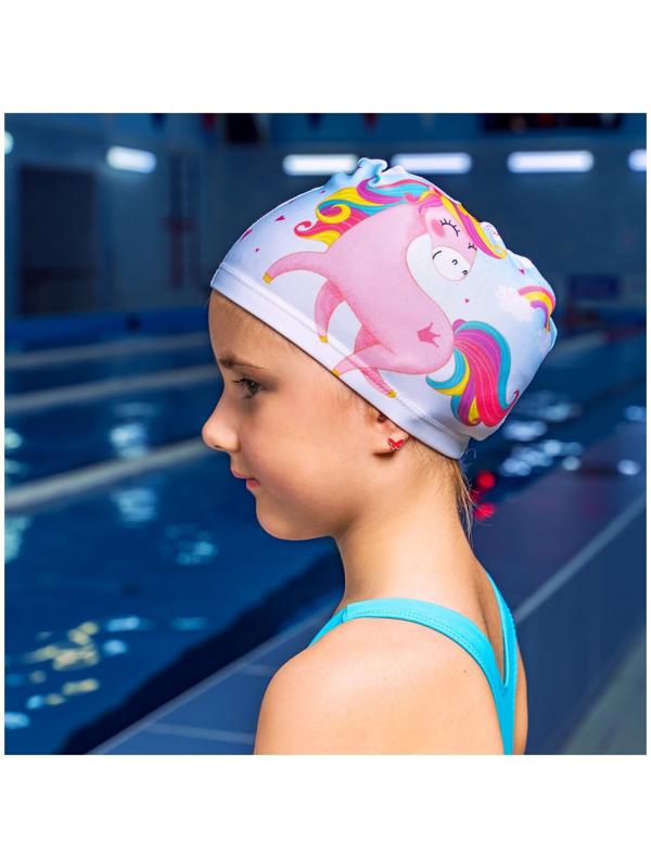 Шапочка для плавания детская ONLYTOP Kids «Единорог», тканевая, обхват 46-52 см