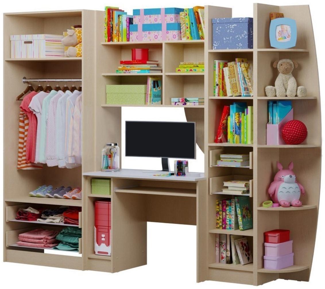 Детская Стенка Юниор 2, Шкаф, стол, полка, стеллаж, Белый/Бетон светлый