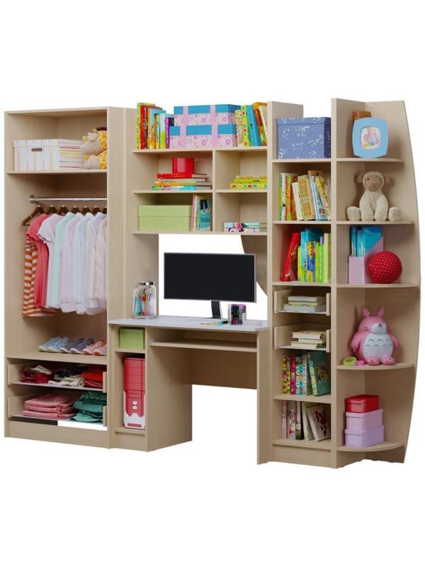 Детская Стенка Юниор 2, Шкаф, стол, полка, стеллаж, Белый/Бетон светлый