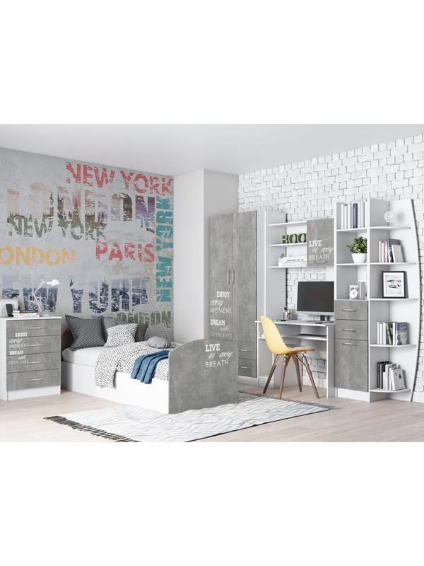 Детская Стенка Юниор 2, Шкаф, стол, полка, стеллаж, Белый/Бетон светлый