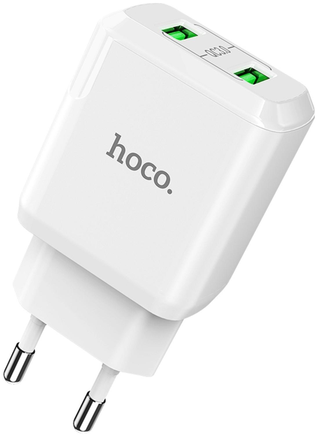 Сетевое зарядное устройство Hoco N6, 18 Вт, 2 USB QC3.0 - 3 А, белый