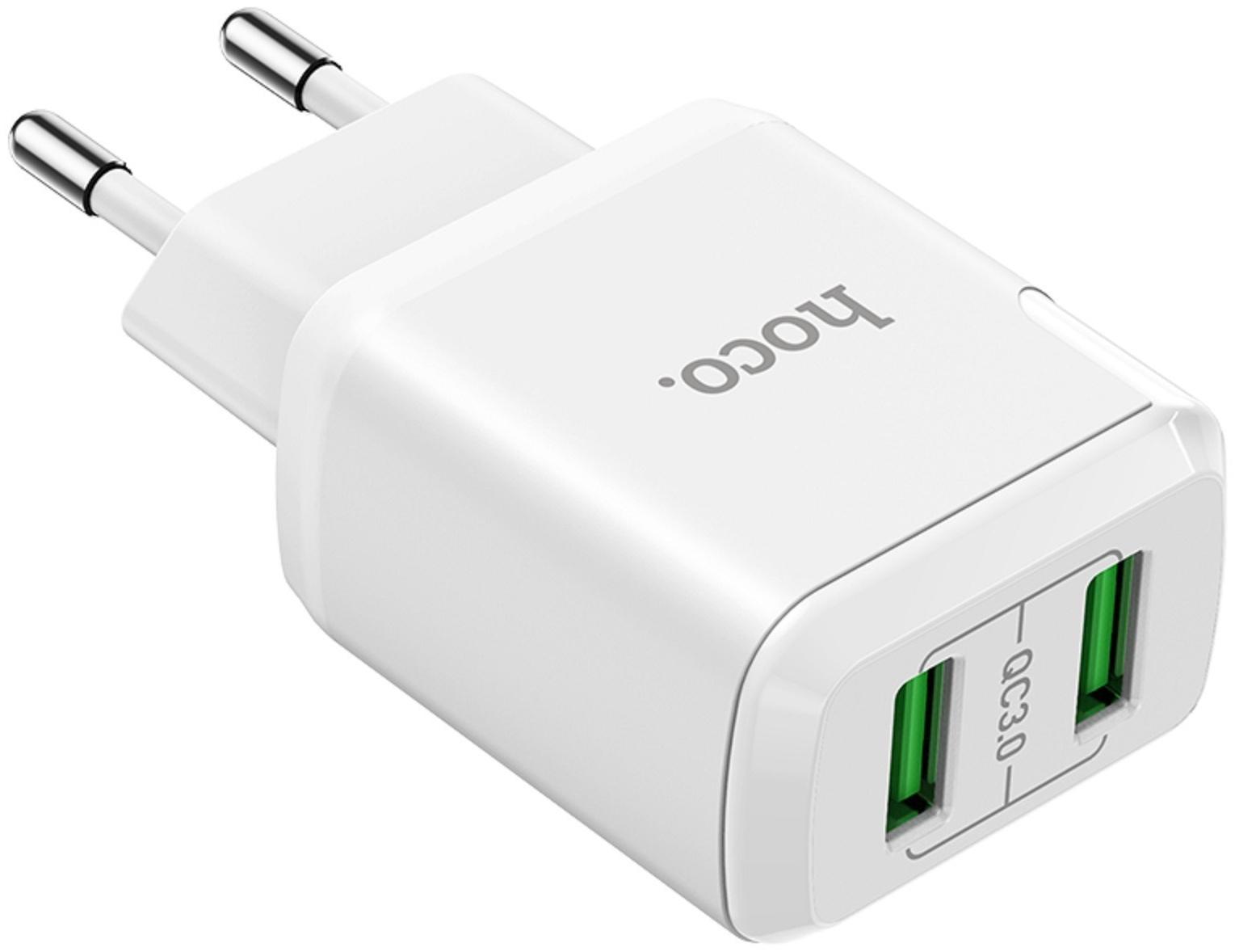 Сетевое зарядное устройство Hoco N6, 18 Вт, 2 USB QC3.0 - 3 А, белый