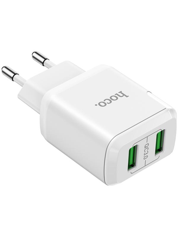 Сетевое зарядное устройство Hoco N6, 18 Вт, 2 USB QC3.0 - 3 А, белый