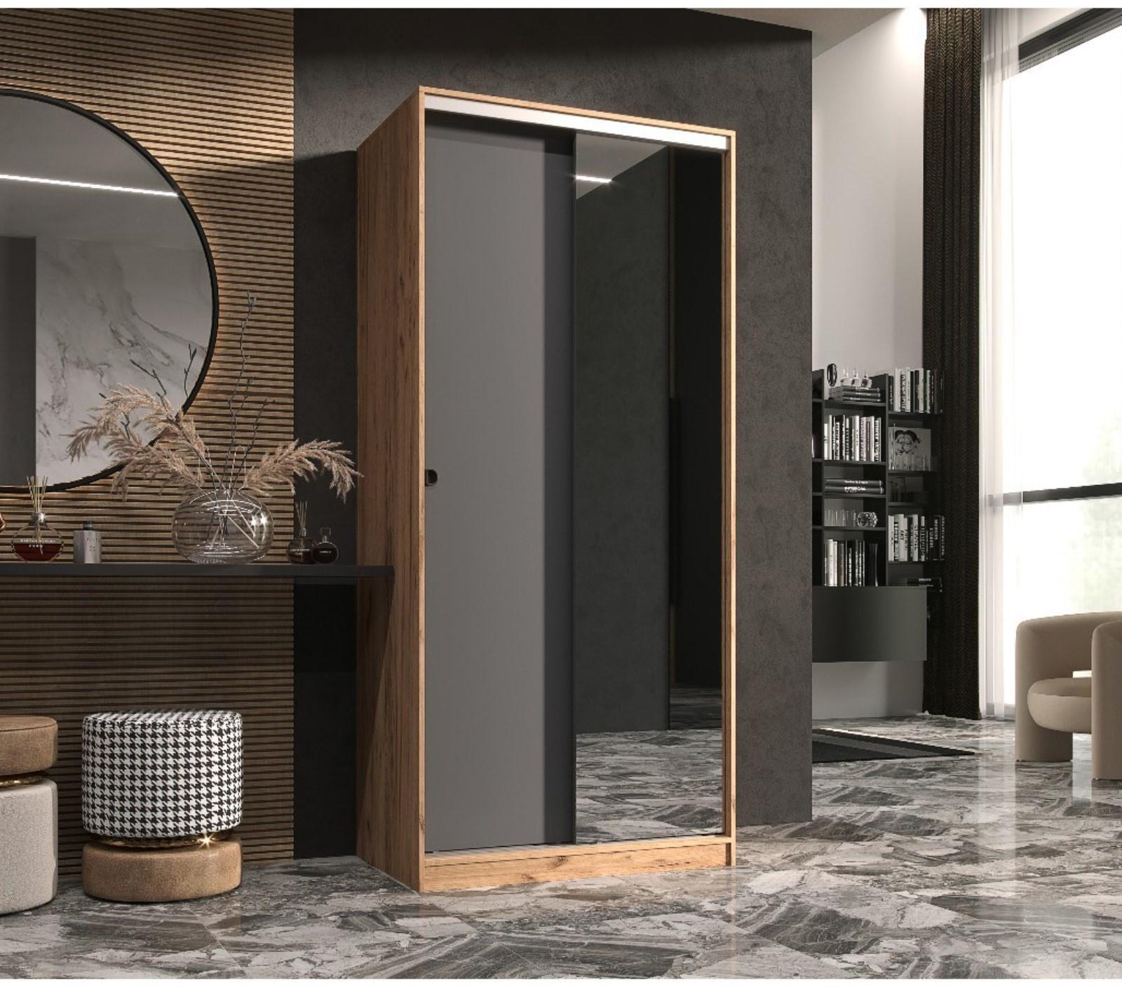 Шкаф-купе «Альянс 1000», 1000×600×2200 мм, графит/дуб крафт