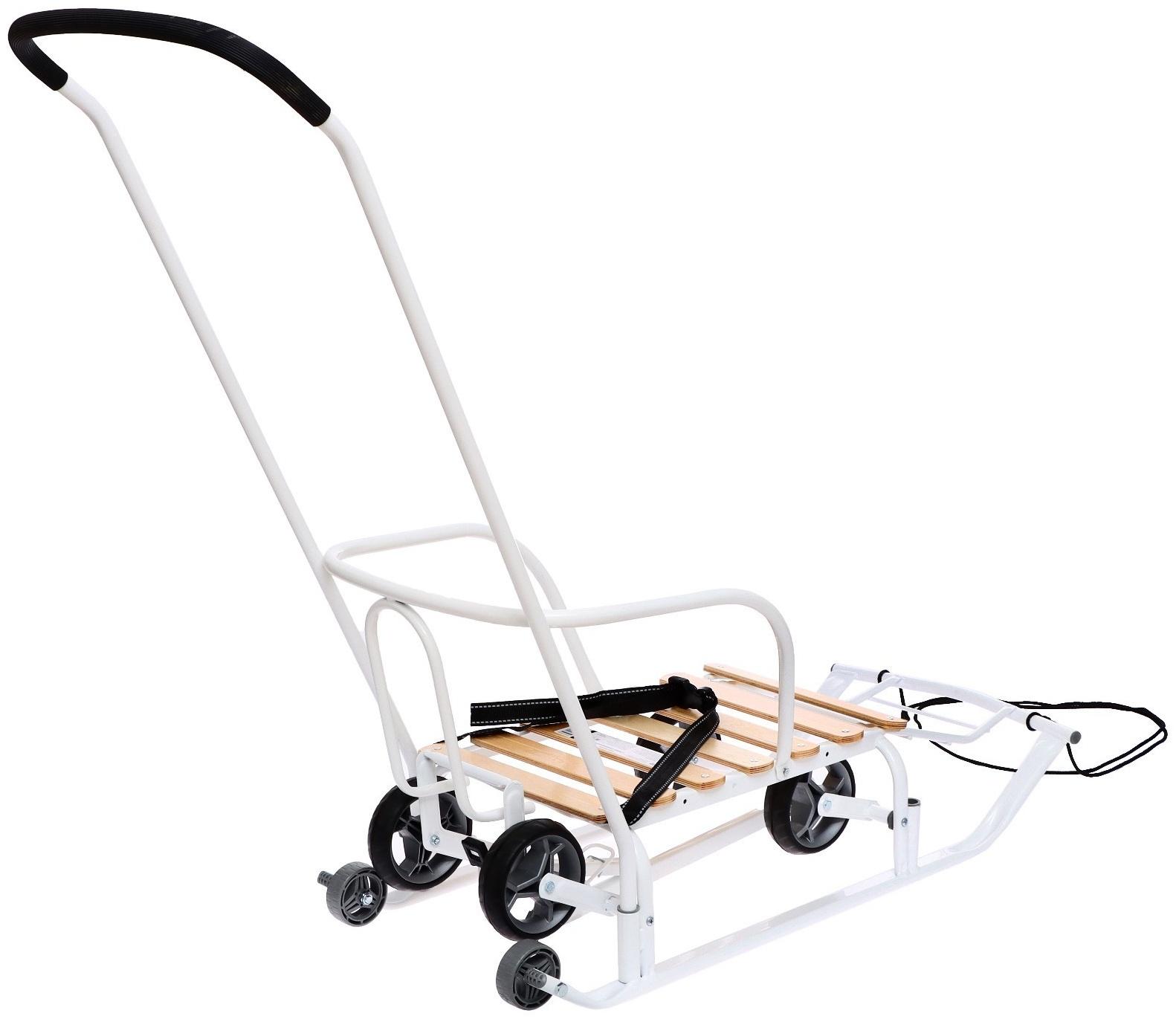 Санки детские с колёсами «Тимка 5 универсал», с ручкой, цвет белый