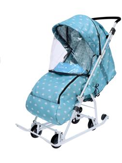 Санки-коляска «Наши детки 3-1К», принт с облачками, цвет голубой