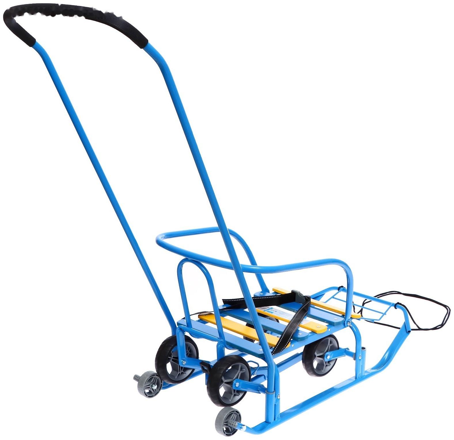 Санки детские с колёсами «Тимка 3К универсал», с ручкой, цвет голубой