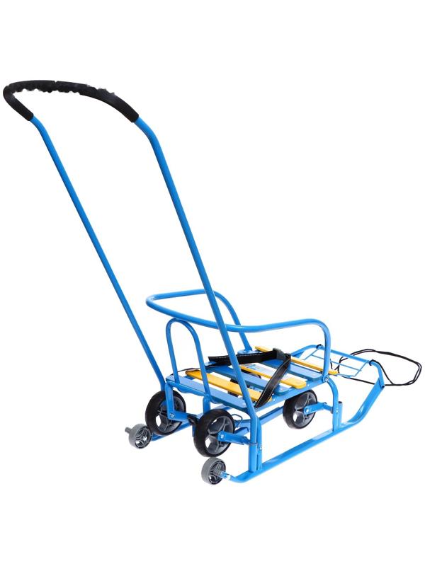 Санки детские с колёсами «Тимка 3К универсал», с ручкой, цвет голубой