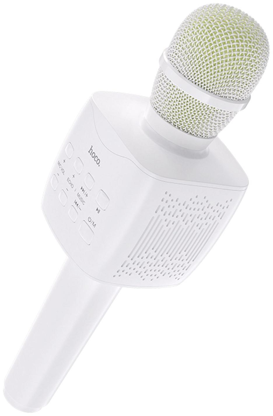 Микрофон для караоке Hoco BK5, 5 Вт, 1200 мАч, BT 5.0, microSD, USB, коррекция голоса, белый