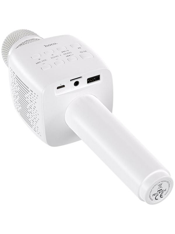 Микрофон для караоке Hoco BK5, 5 Вт, 1200 мАч, BT 5.0, microSD, USB, коррекция голоса, белый