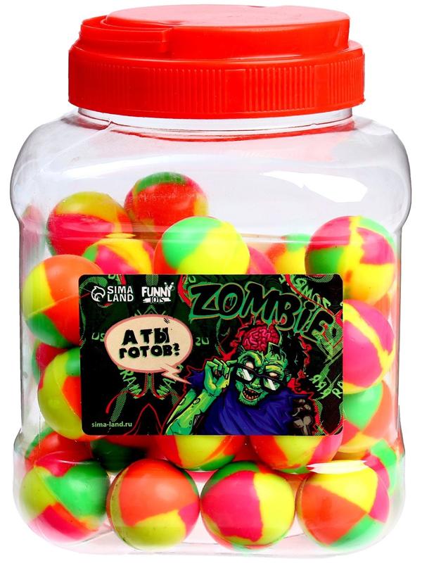 Мяч каучуковый, попрыгунчик «Зомби», в банке, 50 шт