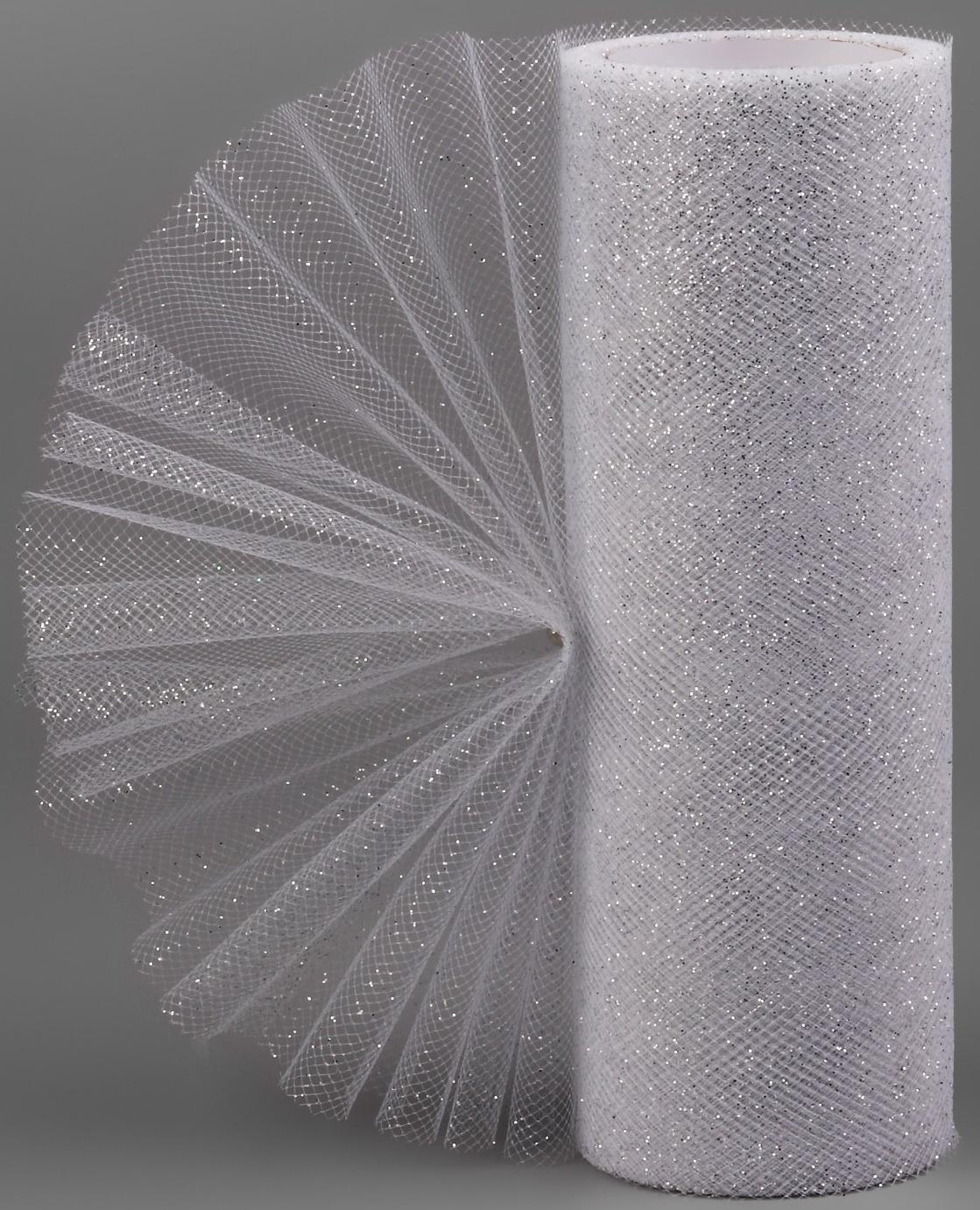 Фатин с глиттером, 15 см,9 ± 0,5 м, 11 ± 1 г/кв.м, цвет серебряный №06