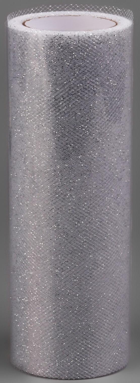 Фатин с глиттером, 15 см,9 ± 0,5 м, 11 ± 1 г/кв.м, цвет серебряный №06