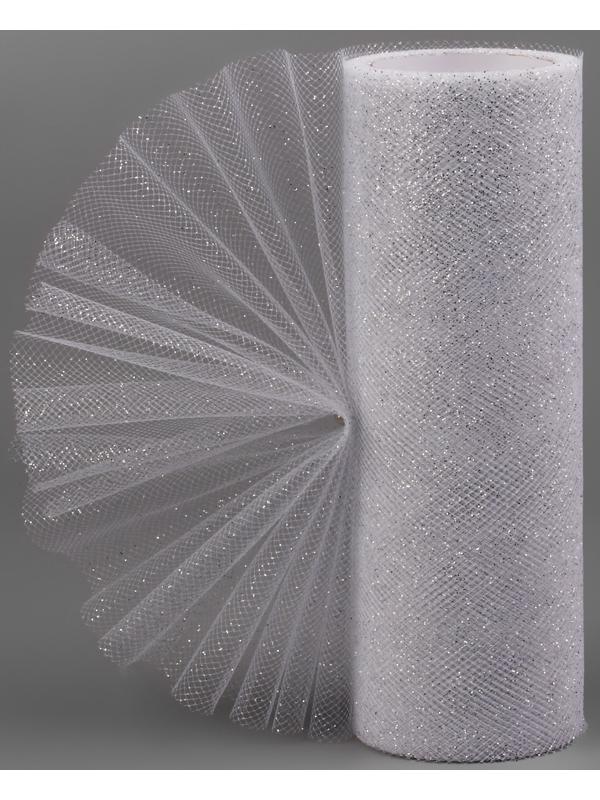 Фатин с глиттером, 15 см,9 ± 0,5 м, 11 ± 1 г/кв.м, цвет серебряный №06
