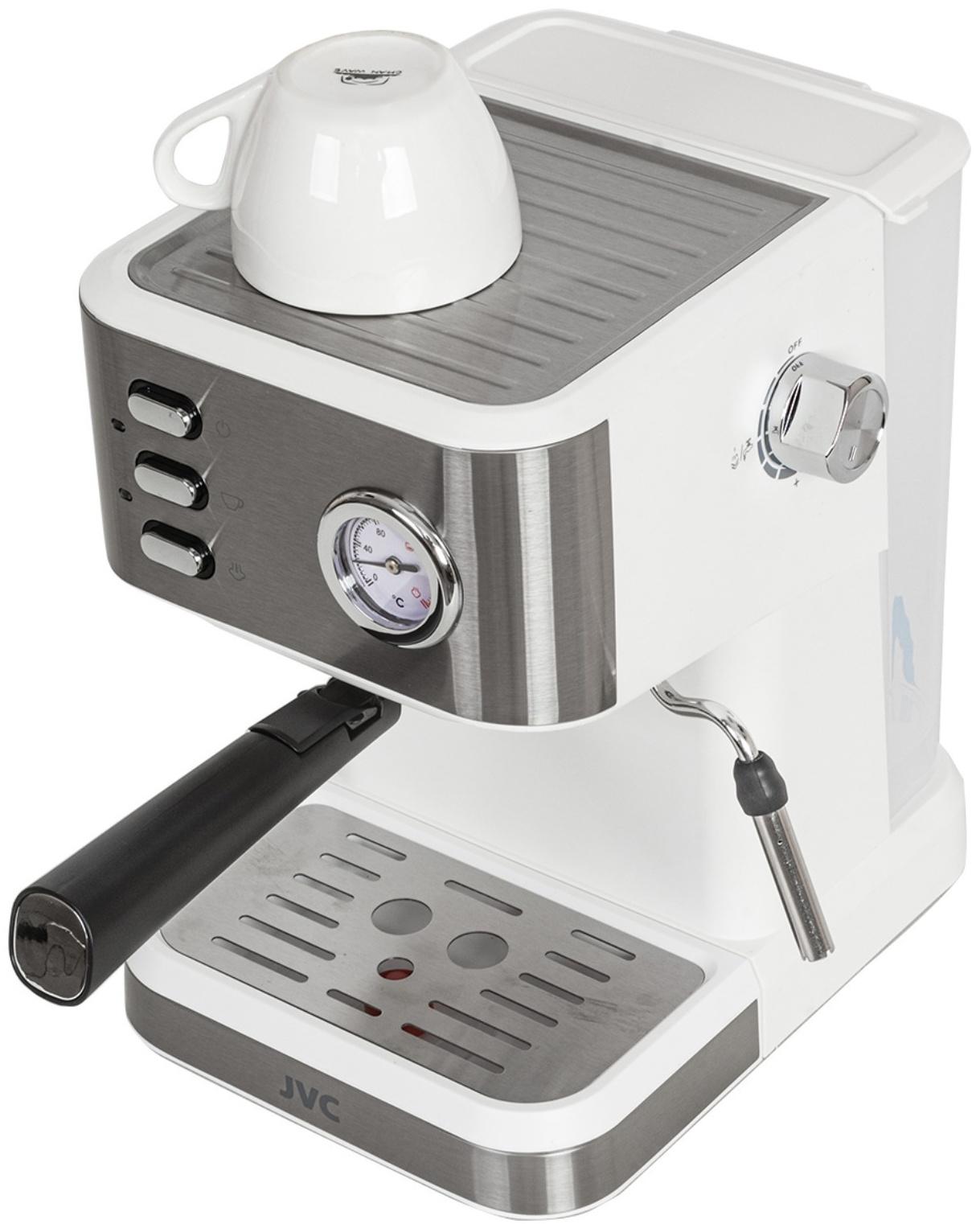 Кофеварка JVC JK-CF33, рожковая, 1050 Вт, 1.5 л, белая