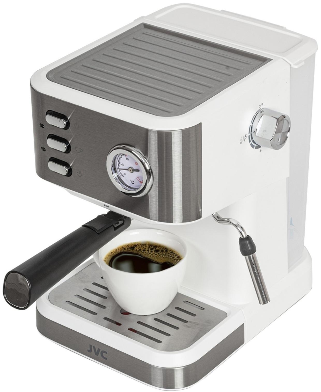 Кофеварка JVC JK-CF33, рожковая, 1050 Вт, 1.5 л, белая