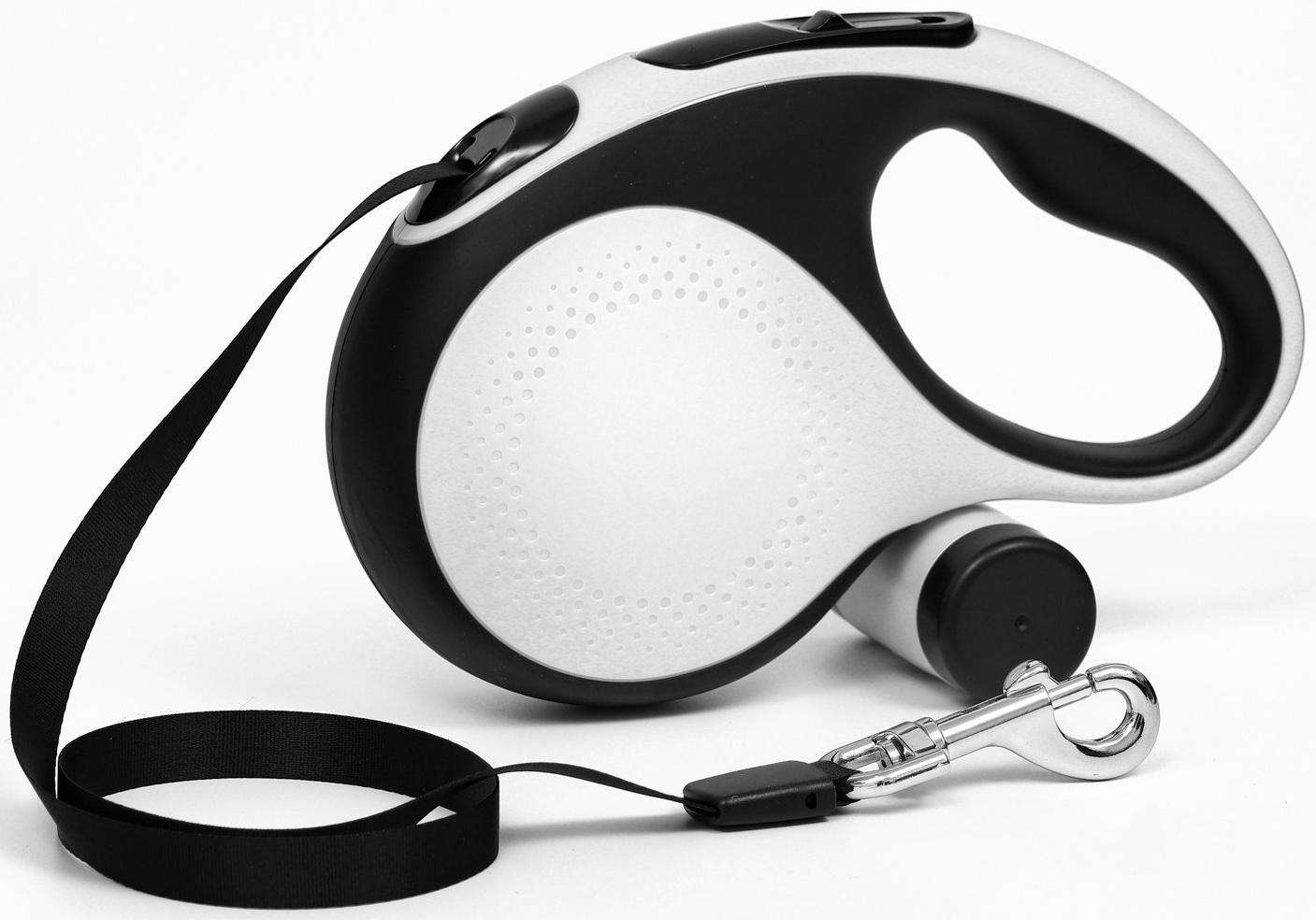 Рулетка Пижон Premium с поводком-лентой 5 м, контейнером под пакеты и 15 пакетов, до 30 кг