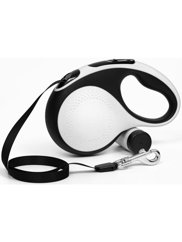 Рулетка Пижон Premium с поводком-лентой 5 м, контейнером под пакеты и 15 пакетов, до 30 кг