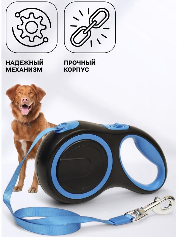 Рулетка с системой эффективного скручивания поводка, 5 м, 50 кг (рывок до 150 кг)