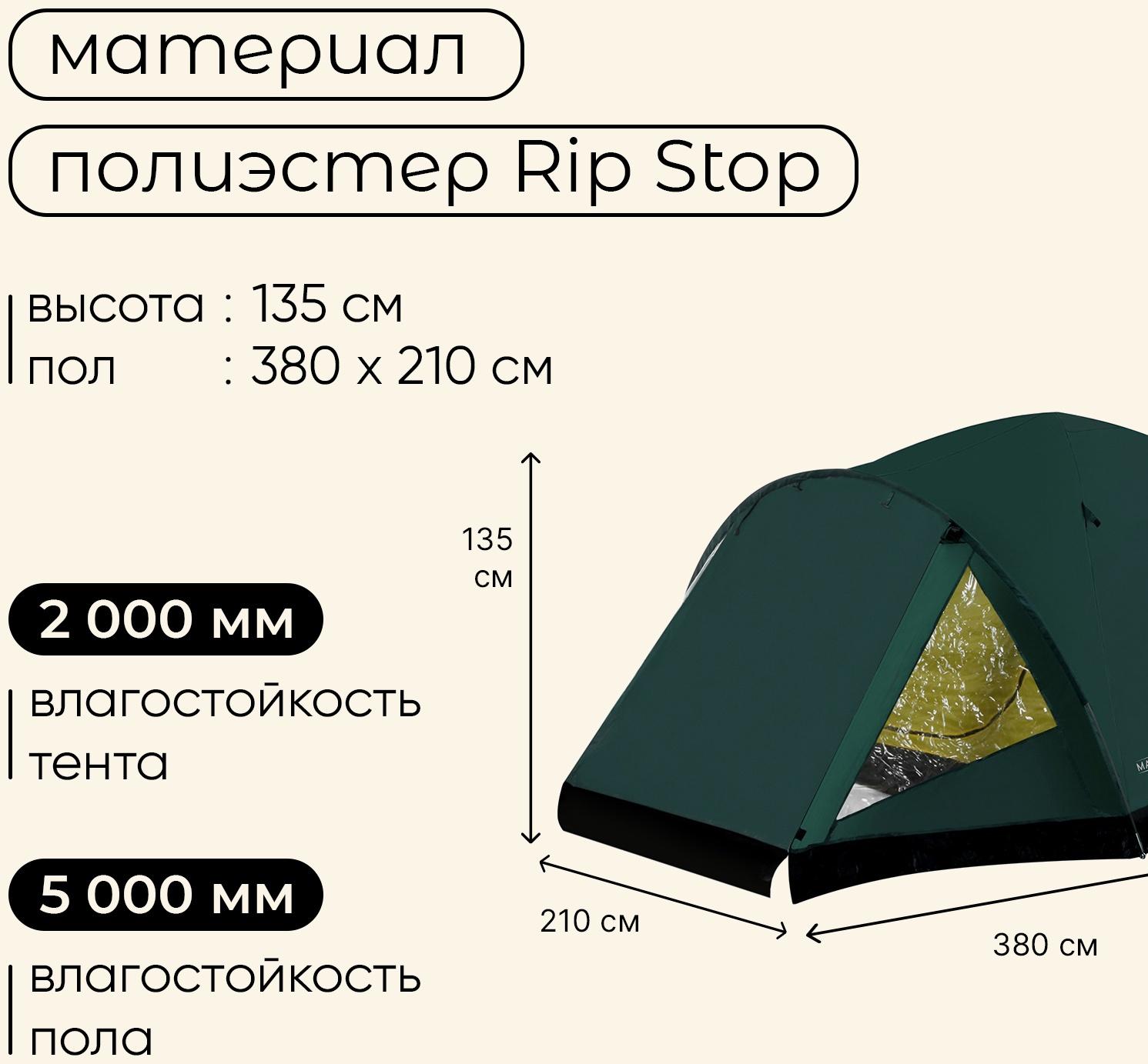 Палатка туристическая, трекинговая maclay PEAK 4, 4-местная, с тамбуром