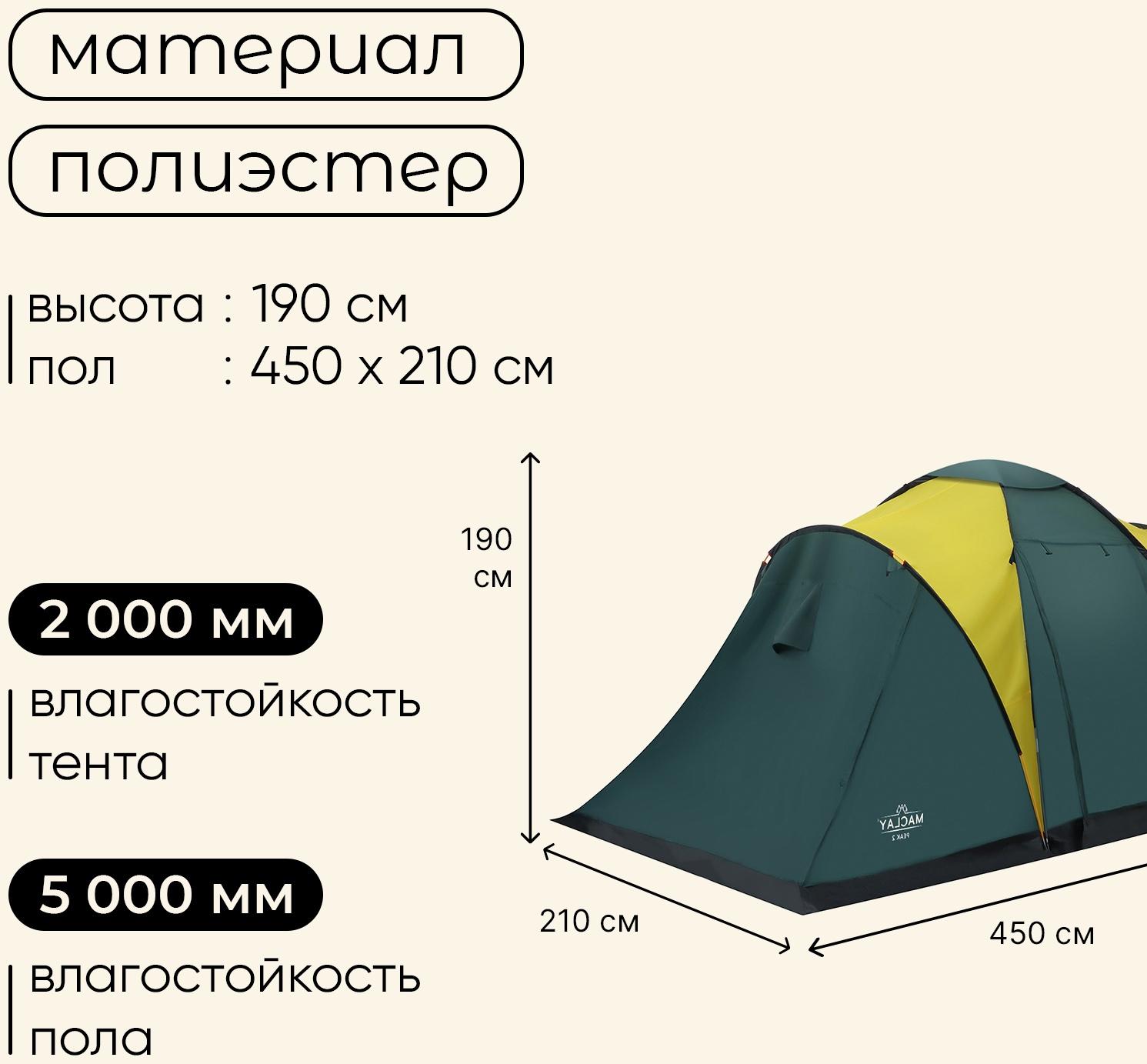 Палатка туристическая, кемпинговая maclay MASSIF 4, 4-местная, с тамбуром