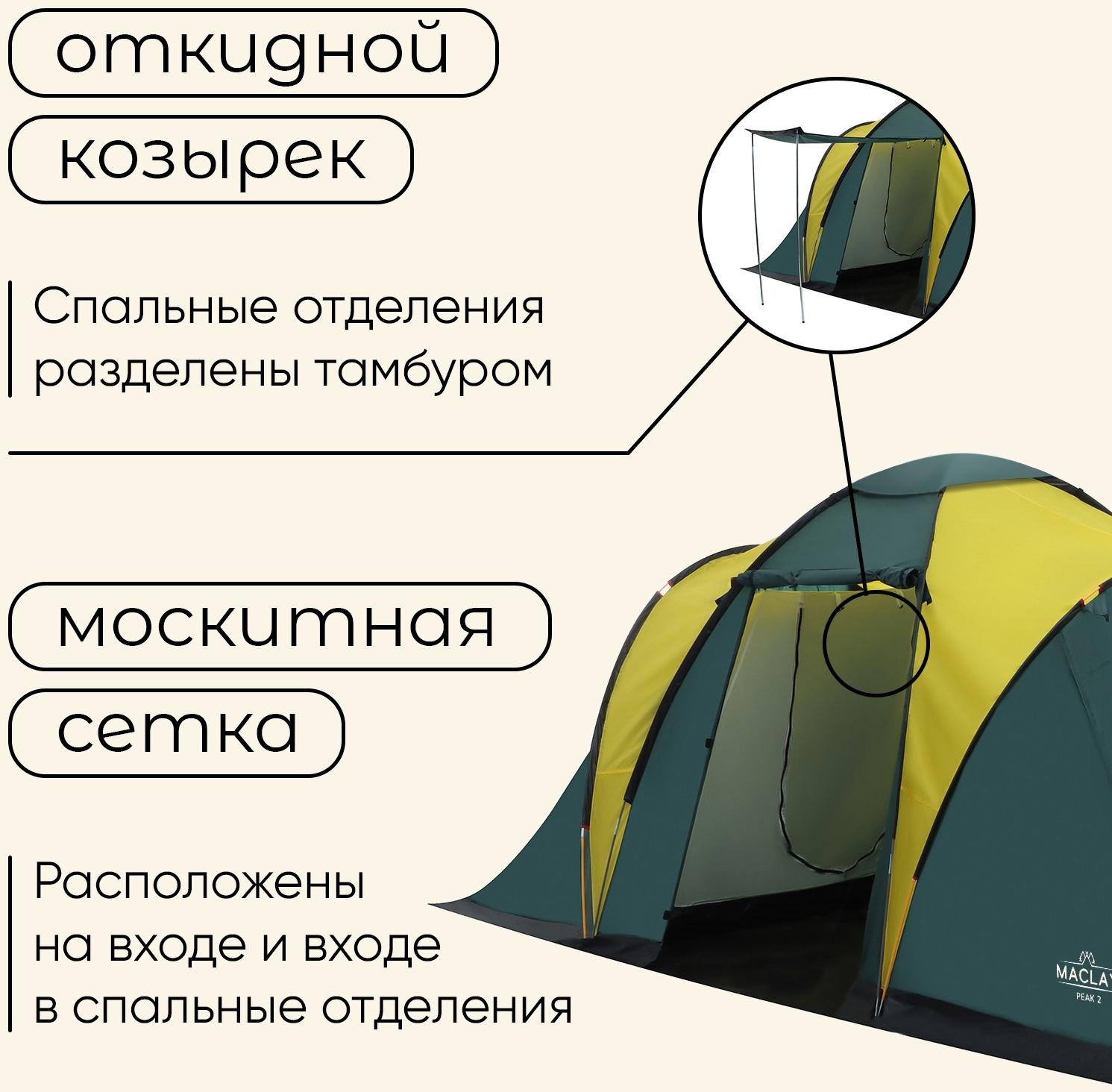 Палатка туристическая, кемпинговая maclay MASSIF 4, 4-местная, с тамбуром
