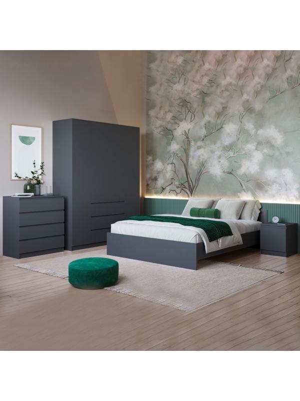 Спальный гарнитур «Мадера», шкаф четырёхстворчатый, кровать 160×200, комод, тумба прикроватная, графит