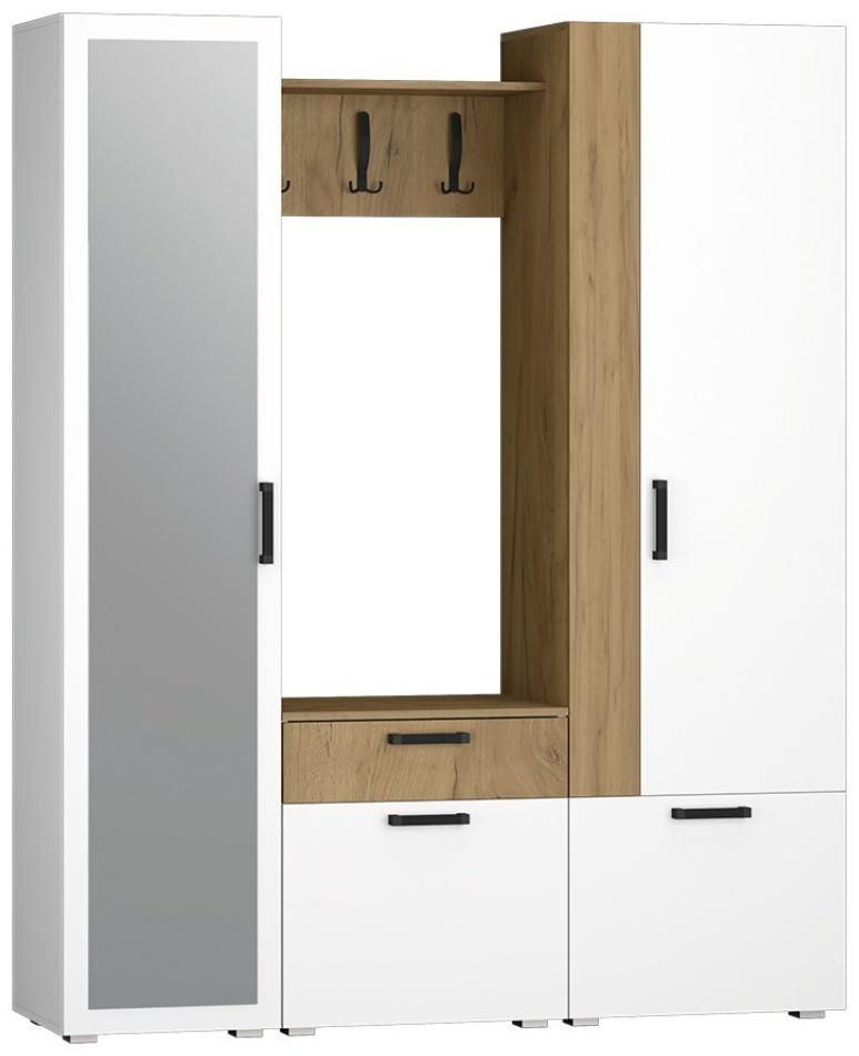 Прихожая Прайм-1, 1650х374х2020, Белый/Дуб крафт золотой