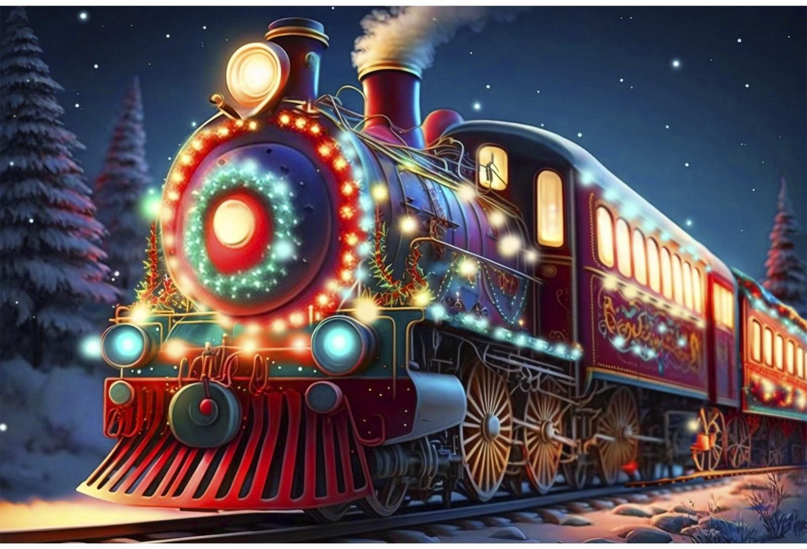 Алмазная мозаика на новый год с частичным заполнением на подрамнике «Экспресс», с гирляндой, 20 х 30 см, набор для творчества