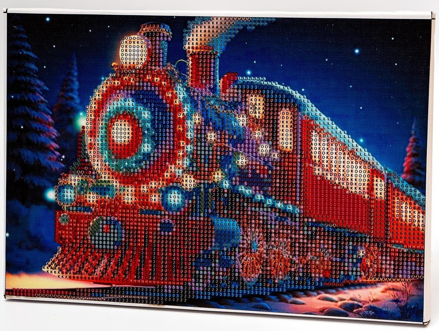 Алмазная мозаика на новый год с частичным заполнением на подрамнике «Экспресс», с гирляндой, 20 х 30 см, набор для творчества