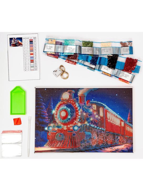 Алмазная мозаика на новый год с частичным заполнением на подрамнике «Экспресс», с гирляндой, 20 х 30 см, набор для творчества
