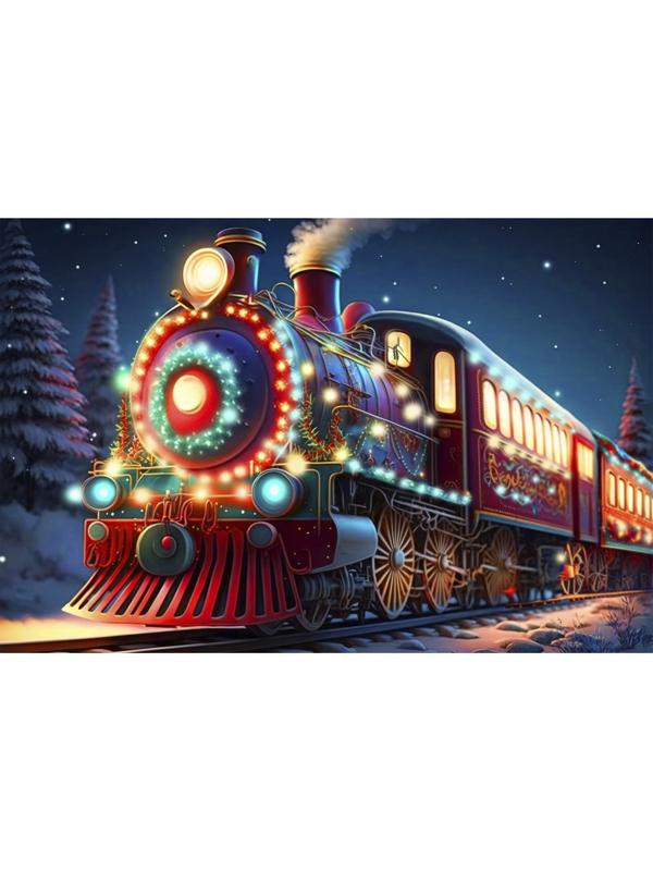 Алмазная мозаика на новый год с частичным заполнением на подрамнике «Экспресс», с гирляндой, 20 х 30 см, набор для творчества
