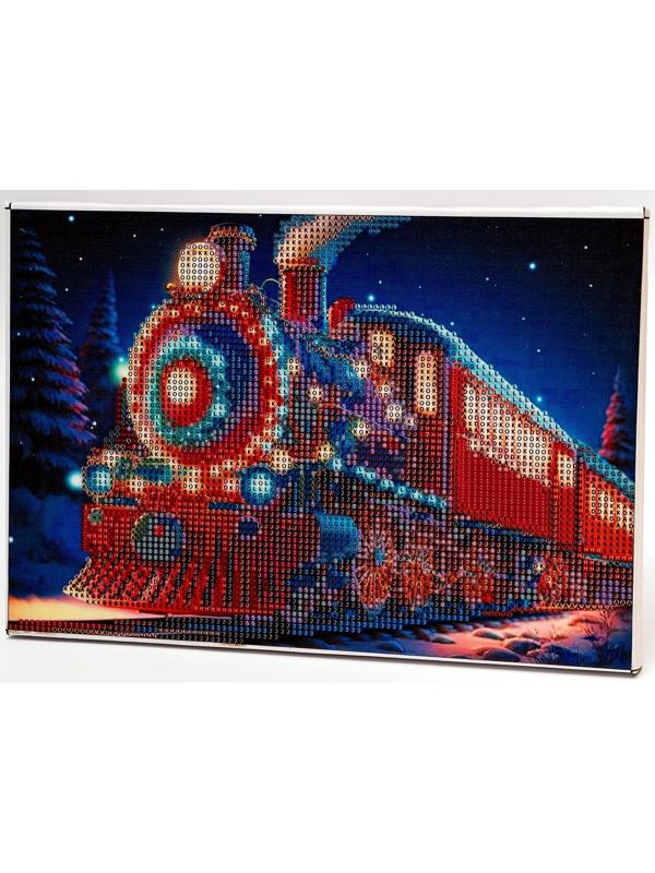 Алмазная мозаика на новый год с частичным заполнением на подрамнике «Экспресс», с гирляндой, 20 х 30 см, набор для творчества