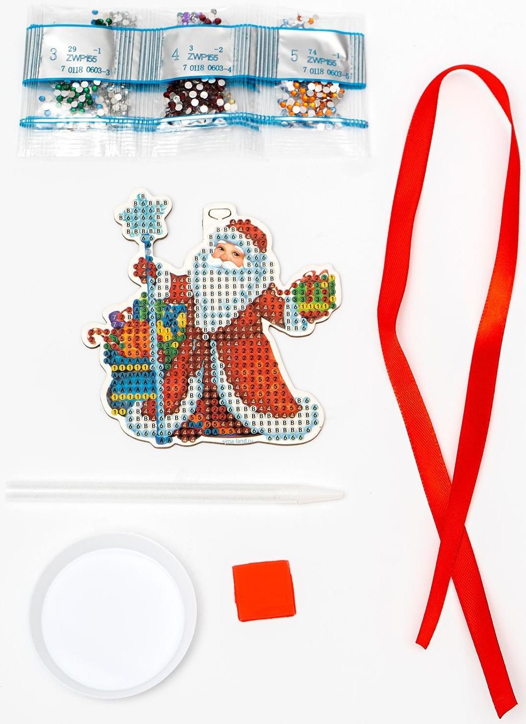 Алмазная мозаика на новый год с частичным заполнением для детей на подвеске «Дедушка Мороз», набор для творчества