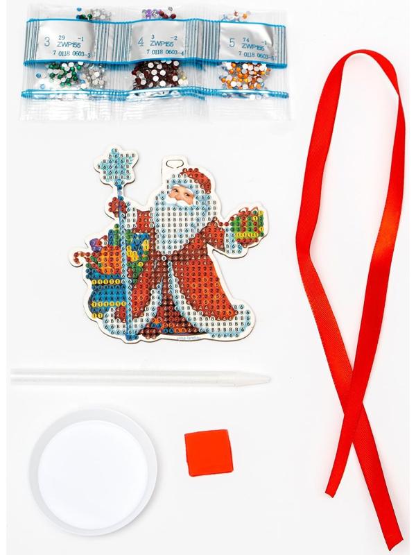 Алмазная мозаика на новый год с частичным заполнением для детей на подвеске «Дедушка Мороз», набор для творчества