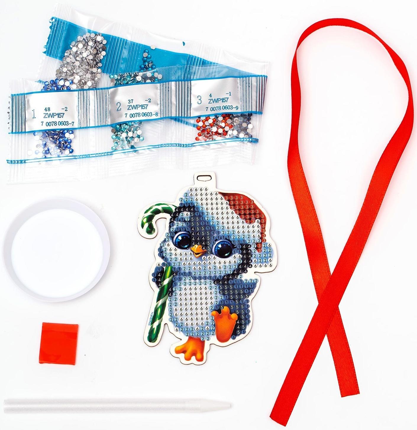 Алмазная мозаика на новый год с частичным заполнением для детей на подвеске «Пингвинчик», набор для творчества