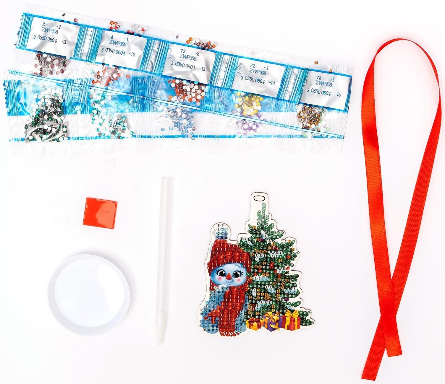 Алмазная мозаика на новый год с частичным заполнением для детей на подвеске «Снеговик», набор для творчества