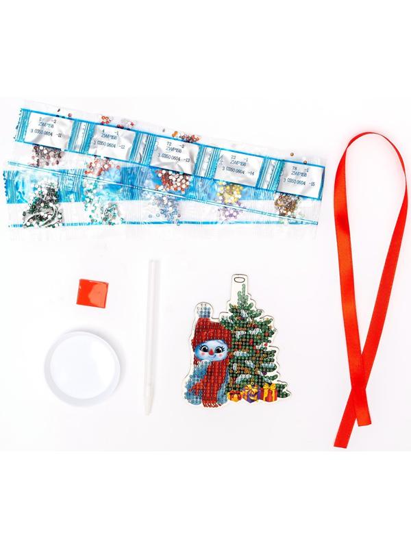Алмазная мозаика на новый год с частичным заполнением для детей на подвеске «Снеговик», набор для творчества