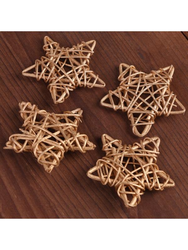 Декор для творчества из лозы «Звезда» набор 4 шт., размер 1 шт. — 6,5 см, цвет золото