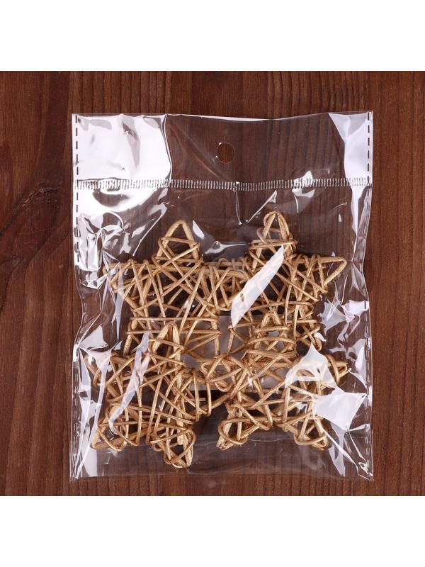 Декор для творчества из лозы «Звезда» набор 4 шт., размер 1 шт. — 6,5 см, цвет золото